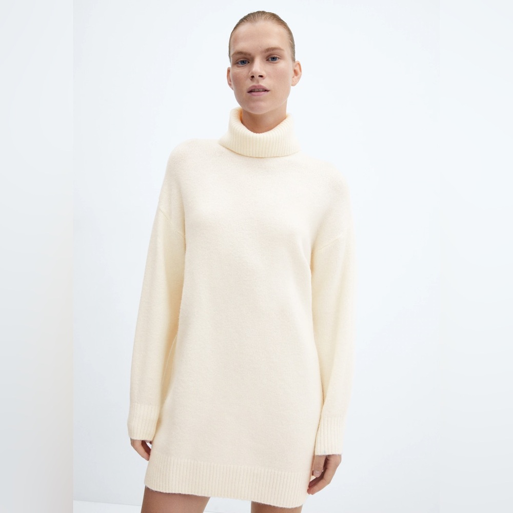 Mango Cream Long Sleeve Sweater Dress